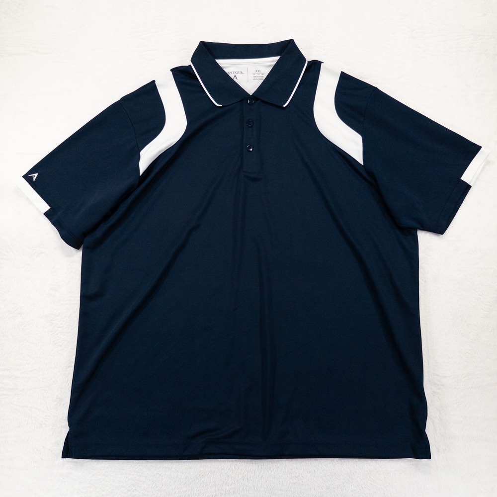 Antigua Mens Polo Shirt XXL Navy Blue White Colorblock Performance Golf Active